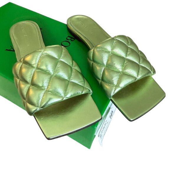 BOTTEGA VENETA Quilted Leather Padded Flat Slide Sandals - Reflection Pistachio - Picture 5 of 13